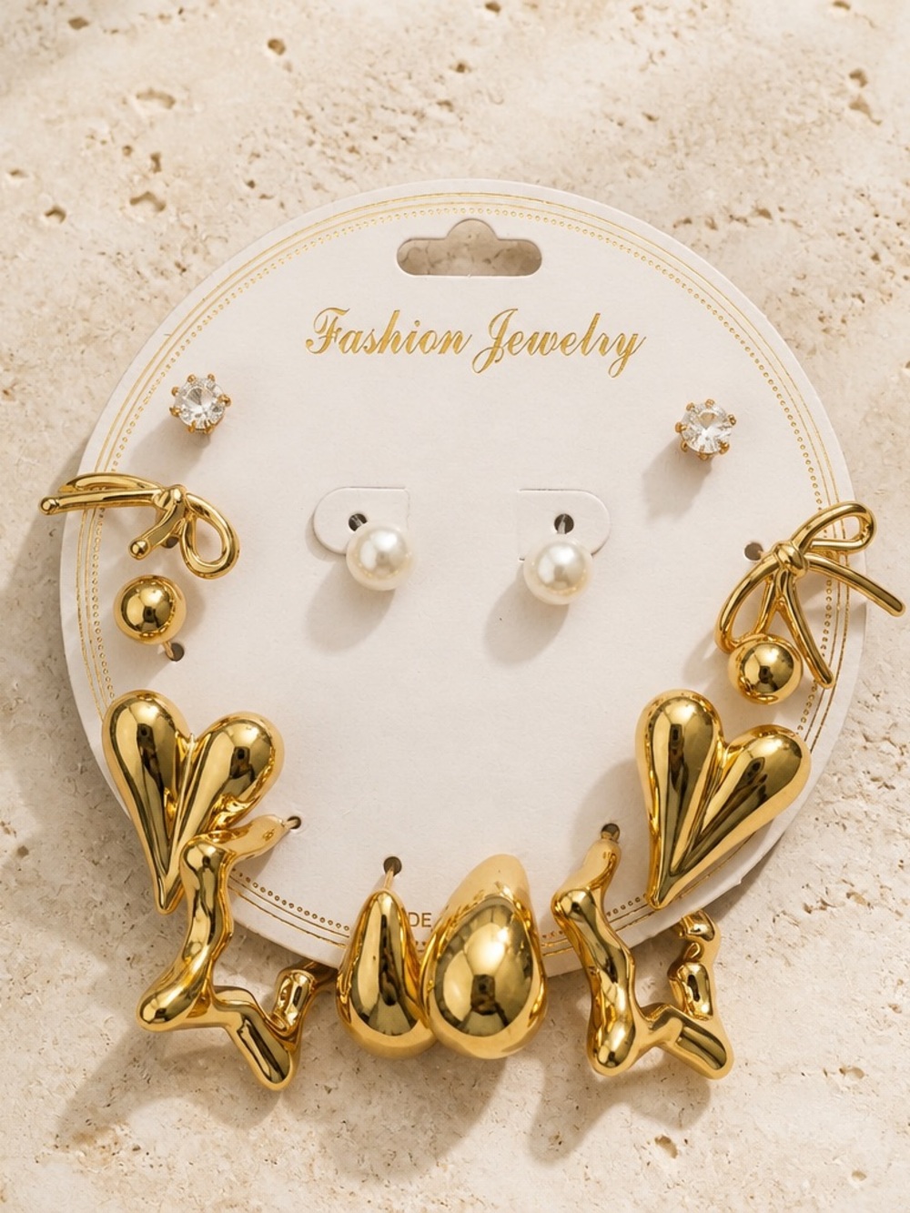 Fashion Jewelry Gold and White Mixed Stud Earring Set